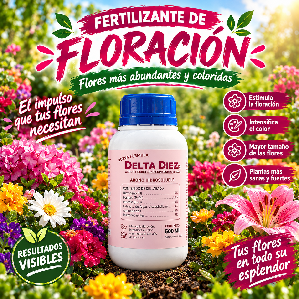 Delta Diez 500 ml Fertilizante Líquido para Floración - Cannabiogen